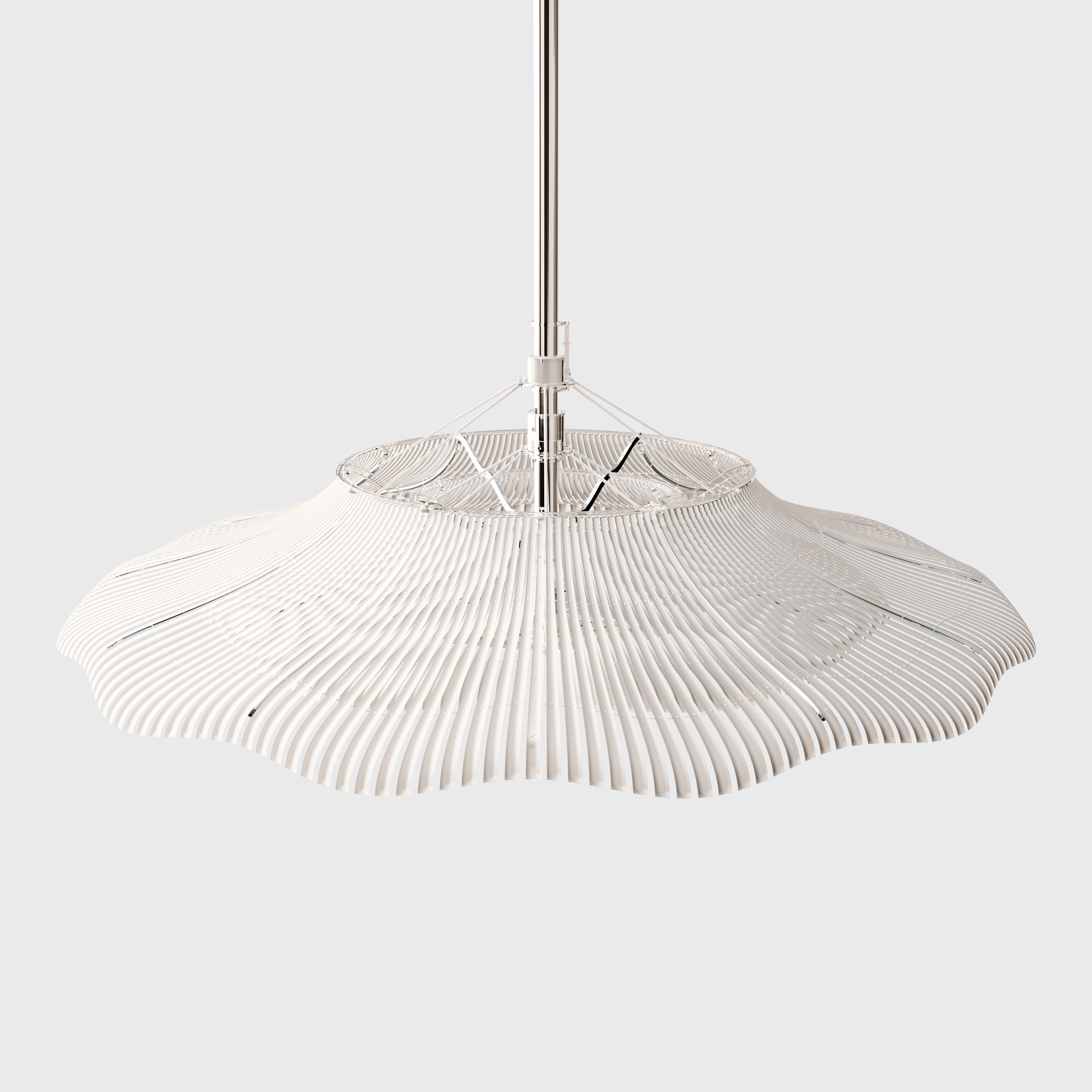 Close view of Lumen's frosted white reed shade